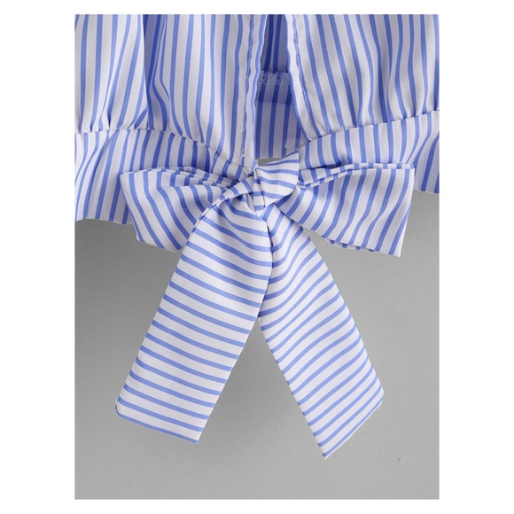 Blue White Lace Striped Back Tie Cami Crop Top - Picture 3 of 4